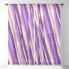 [ Thumbnail: Beige, Indigo & Orchid Colored Lines Pattern Sheer Curtain ]
