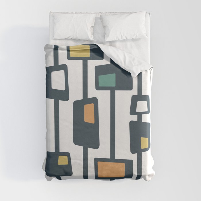 Mid Century Funky Blocks in Charcoal Duvet Cover