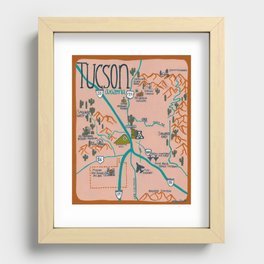 Tucson Arizona Illustrated Map- Rust Recessed Framed Print