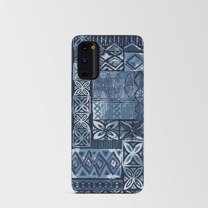 Hawaiian style blue tapa tribal fabric abstract patchwork vintage vintage pattern Android Card Case