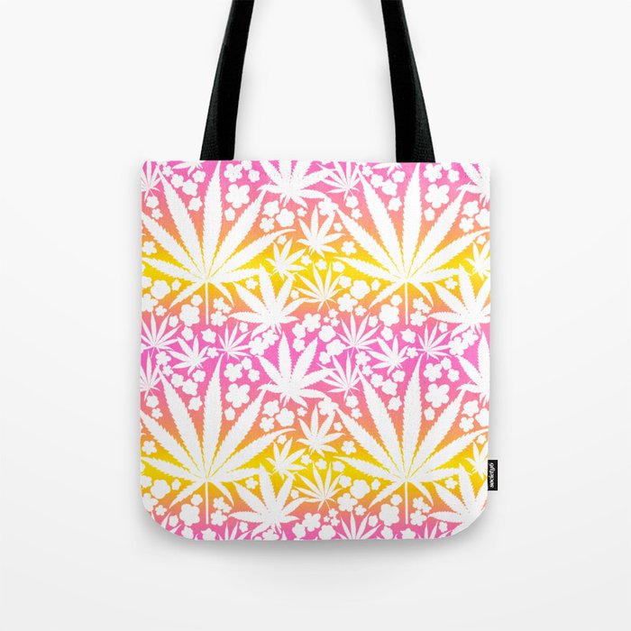 Sunset Beach 70’s Cannabis And Flowers Tote Bag