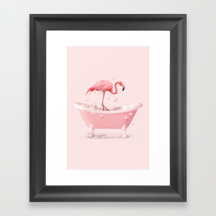 Bathtub Flamingo Framed Art Print