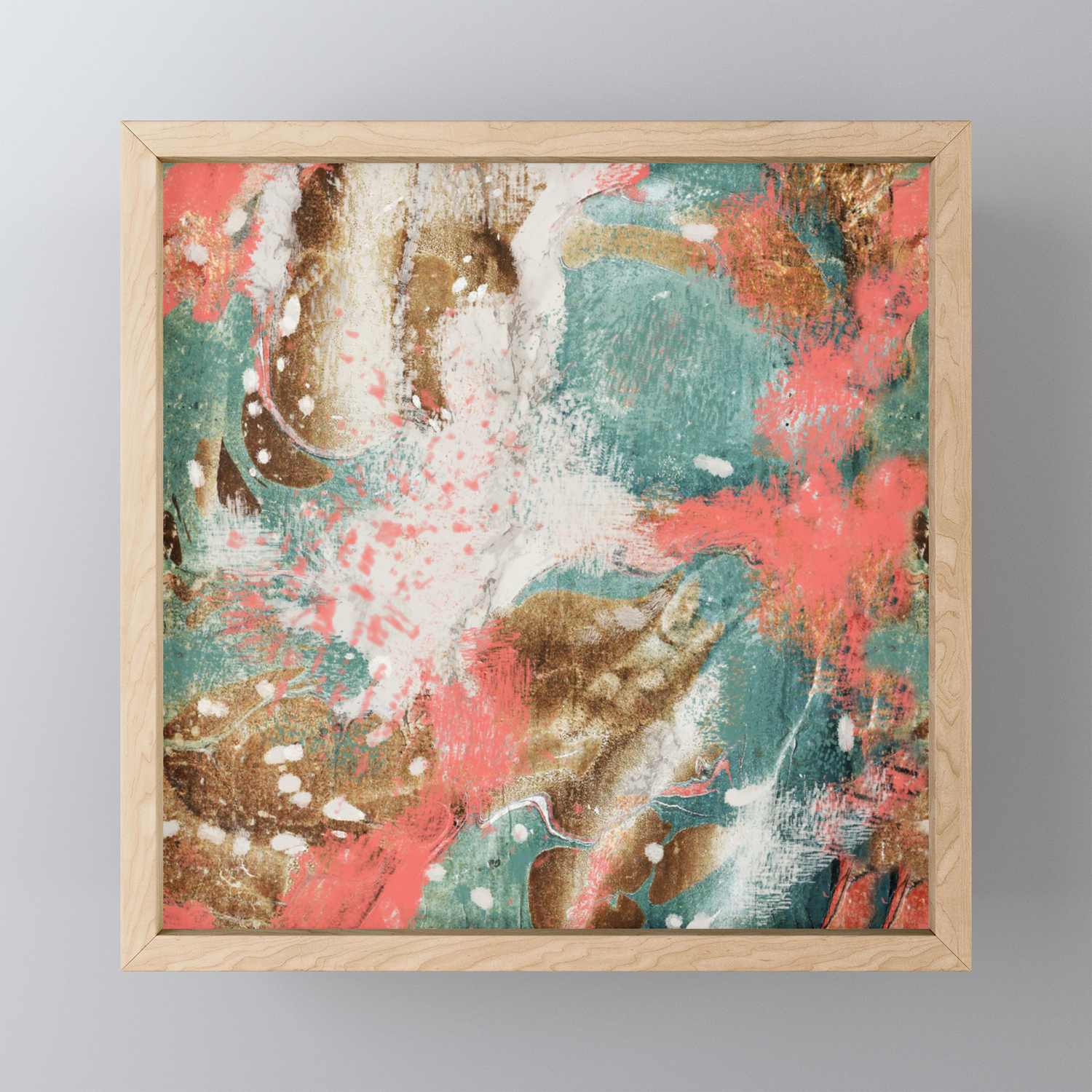 Modern Abstract Painting Living Coral Pantone 2019 Framed Mini