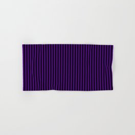 [ Thumbnail: Indigo & Black Colored Striped/Lined Pattern Hand & Bath Towel ]