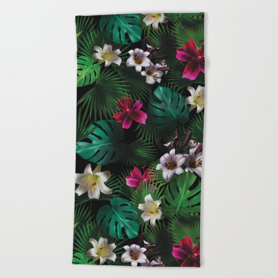 Tropical Night Garden Beach Towel