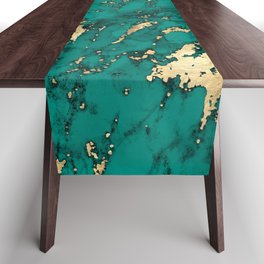 Teal & Gold Marble 05 Table Runner