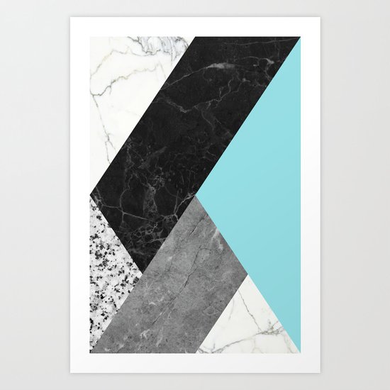 Black and white marbles and pantone island paradise color Art Print