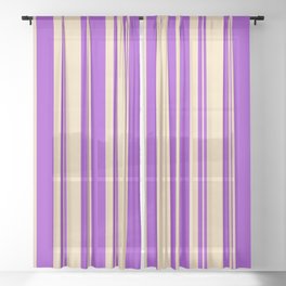 [ Thumbnail: Dark Orchid and Tan Colored Pattern of Stripes Sheer Curtain ]
