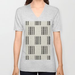 Neutral Black and White Stripe Mudcloth V Neck T Shirt