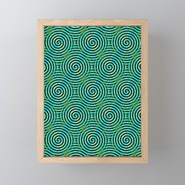Blue Green Spirals Pattern Framed Mini Art Print