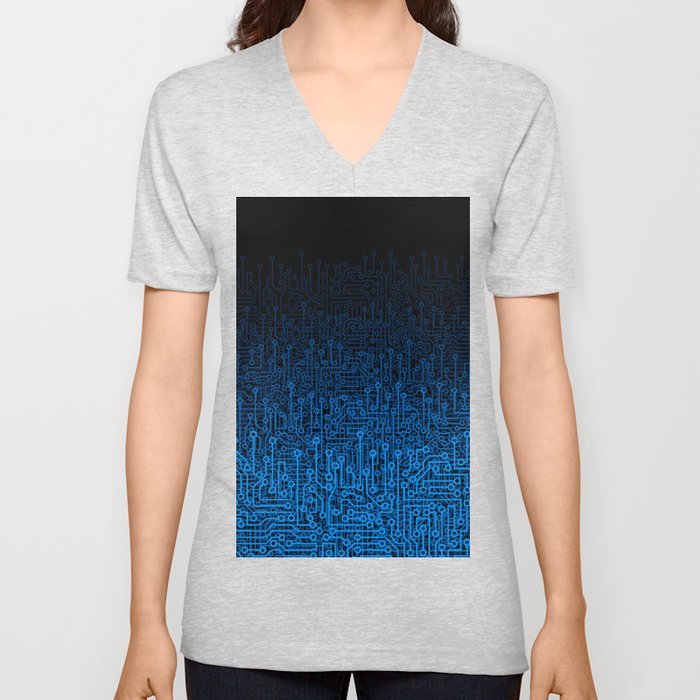 Reboot III BLUE Computer Circuit Board Pattern V Neck T Shirt