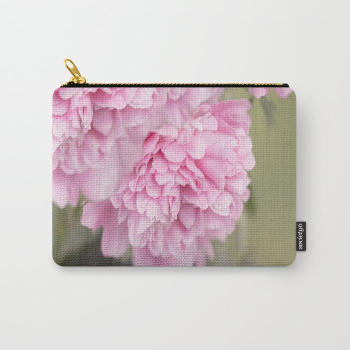 Pink Peonies On A Green And Grey Background #decor #society6 #buyart Carry-All Pouch