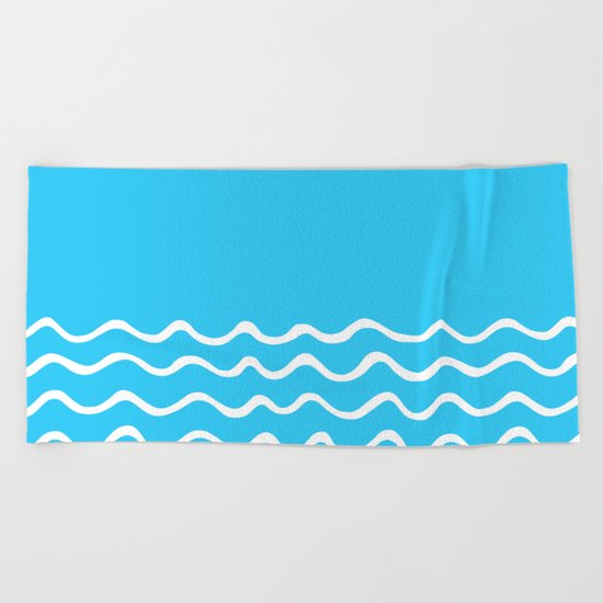 Simple aqua and white handrawn waves 1 - for your summer on #Society6 Beach Towel