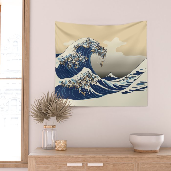 Great wave of pug tapestry best sale