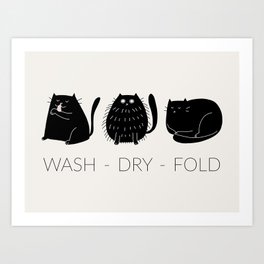 Wash Dry Fold - Black Cat - Funny Laundry Room Decor Art Print