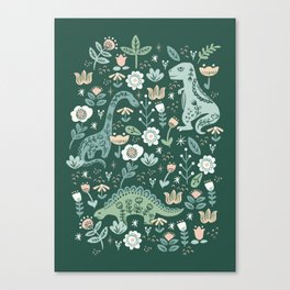 Folk Floral Dinosaur Canvas Print