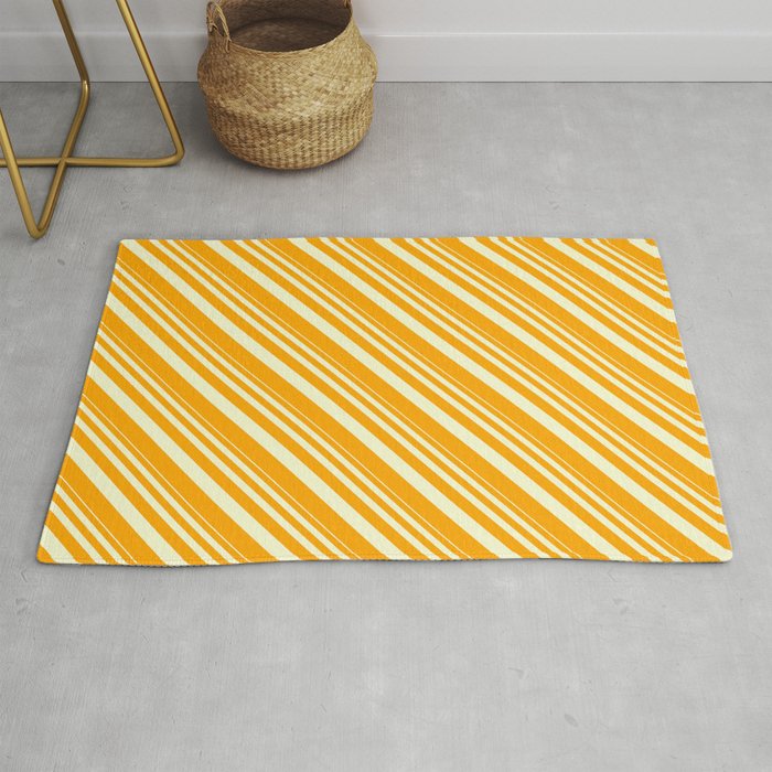 Light Yellow and Orange Colored Lined Pattern Rug