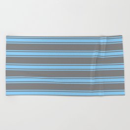 [ Thumbnail: Grey and Light Sky Blue Colored Lines Pattern Beach Towel ]