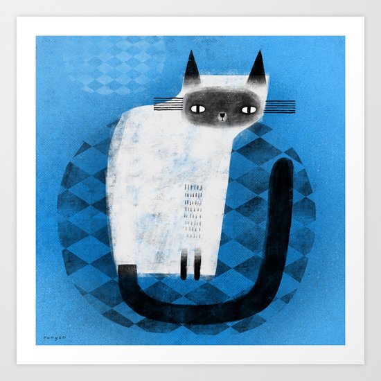 SIAMESE ON BLUE Art Print