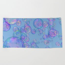 Pretty Colourful Bubbles, Light Blue Background Beach Towel