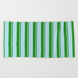 [ Thumbnail: Forest Green and Powder Blue Colored Pattern of Stripes Beach Towel ]