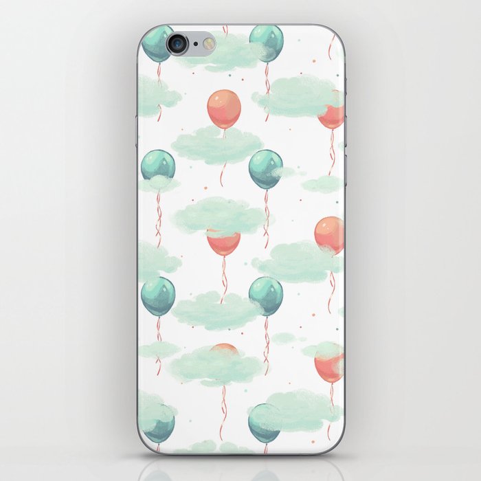 Modern coral teal watercolor clouds balloons pattern iPhone Skin