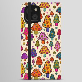 Smiley Mushrooms Print in Cream iPhone Wallet Case