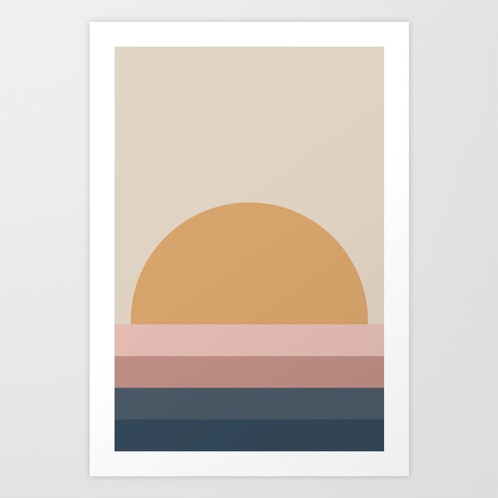 Minimal Retro Sunset Neutral Art Print By Midcenturymodern