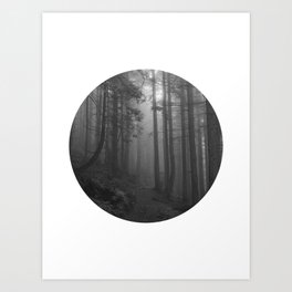 Black and White Circle Art - Foggy Forest  Photography No. 6 Art Print
