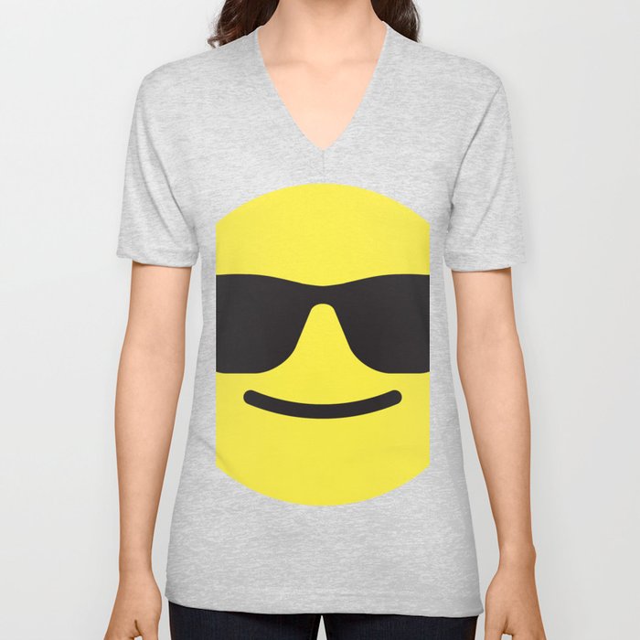 Smiling Sunglasses Face Emoji V Neck T Shirt