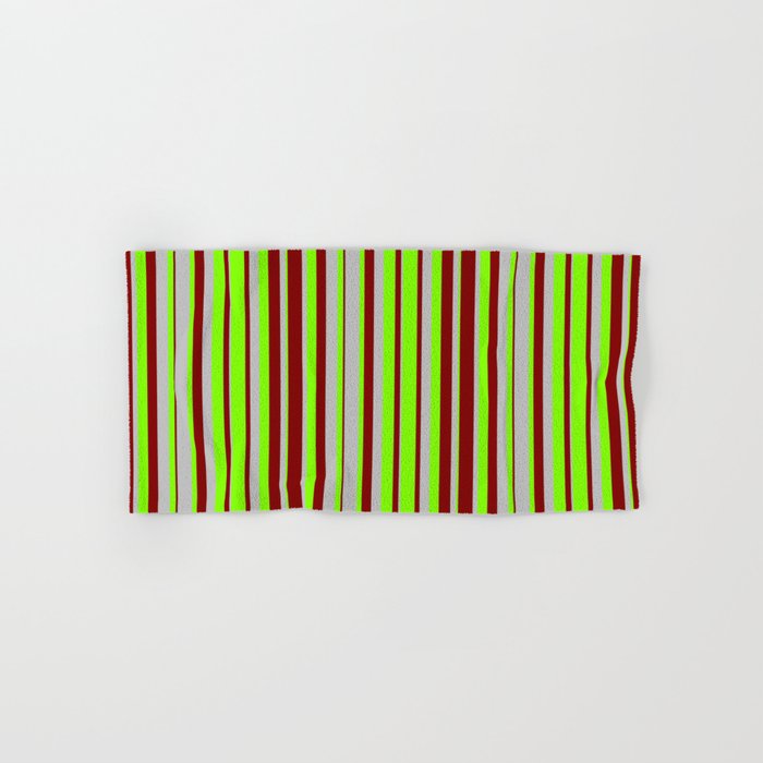 Grey, Chartreuse, and Maroon Colored Striped Pattern Hand & Bath Towel