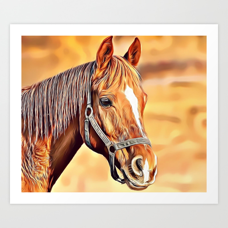 Golden Horse Portrait Airbrush Artwork Art Print By Russcarts Society6