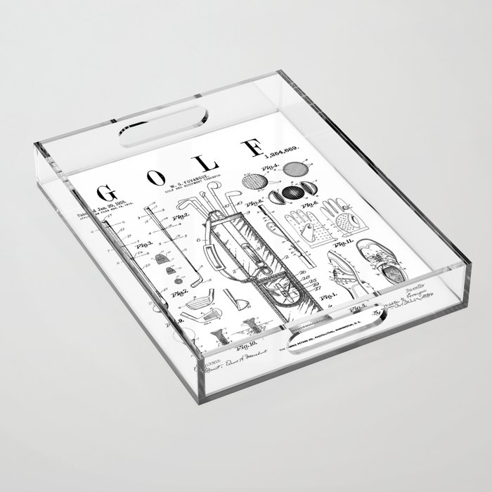 Golf Club Golfer Old Vintage Patent Drawing Print Acrylic Tray