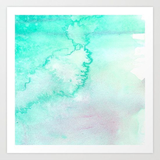 Blush pink teal aqua watercolor modern ombre Art Print by Pink 