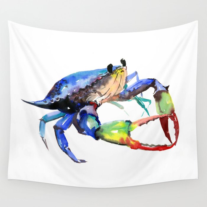 Crab, Sea World Rainbow Colors Beach Wall Tapestry