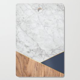 Geometric White Marble - Wood & Navy #599 Cutting Board