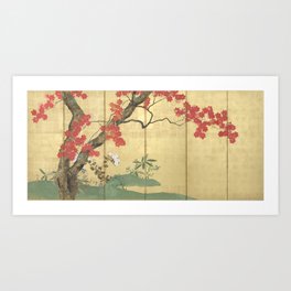 Maple Tree Japanese Edo Period Six-Panel Gold Leaf Screen Art Print