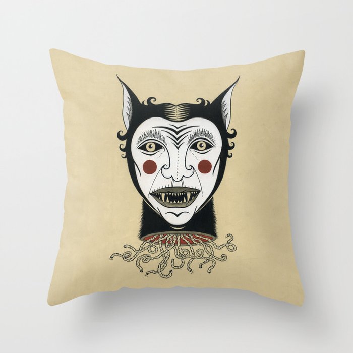 Cat Head with Worms Throw Pillow