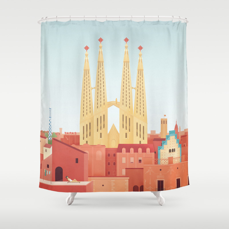 Barcelona Shower Curtain By Travel, Barcelona Shower Curtain