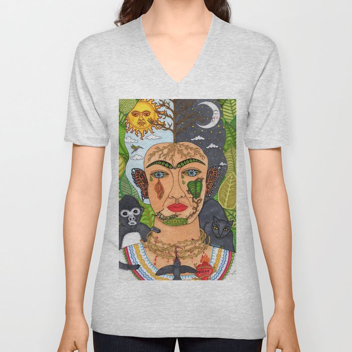 Frida Kahlo Monarca V Neck T Shirt