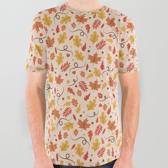 Fall Leaves Pattern All Over Graphic Tee