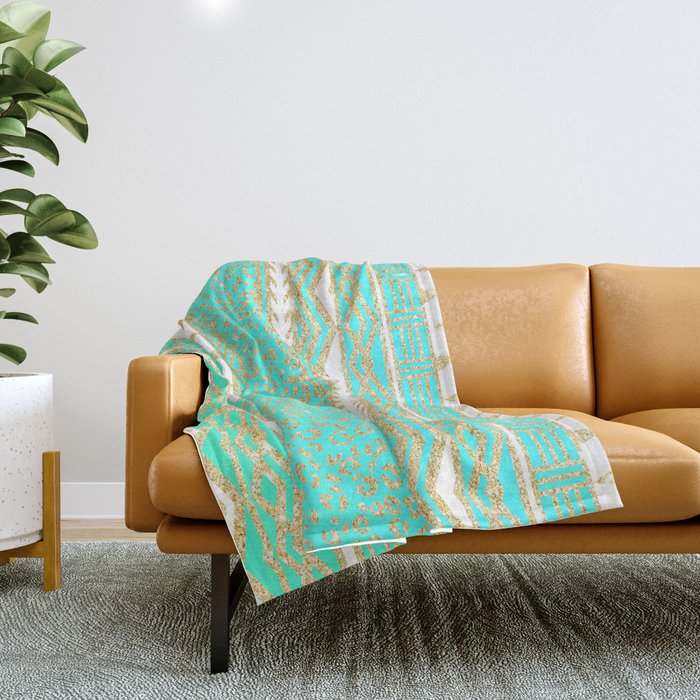 Modern gold turquoise teal ombre aztec pattern Throw Blanket