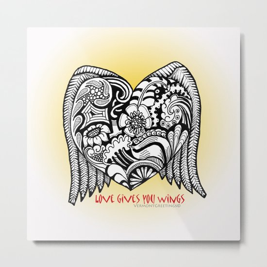 Love Gives You Wings A Zentangle Illustration for Lovers Metal Print