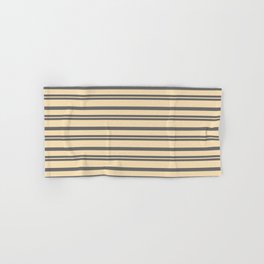 [ Thumbnail: Dim Grey and Tan Colored Stripes Pattern Hand & Bath Towel ]