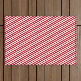 [ Thumbnail: Crimson and Beige Colored Stripes/Lines Pattern Outdoor Rug ]