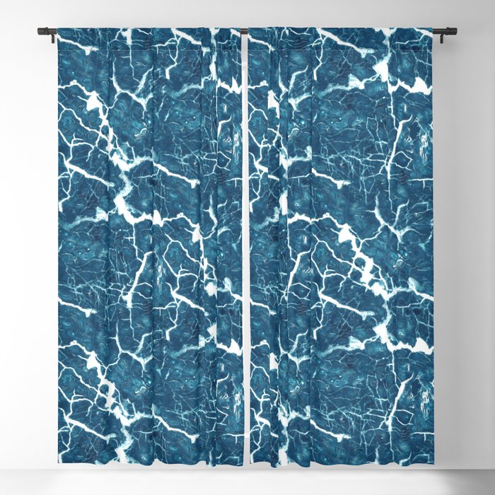 Electric Blue Lightning Marble Abstract Blackout Curtain