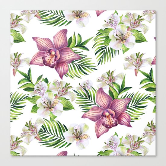 Orchids. White pattern Canvas Print