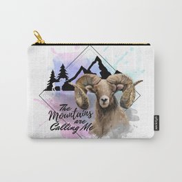 The Mountains Are Calling Me In Pink,Purple And Blue Carry-All Pouch | Argali, Urial, Mountains, Ovine, Bighornsheep, Digital, Graphicdesign, Tup, Watercolor, Nature 