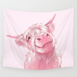 Highland Cow Pink Wall Tapestry