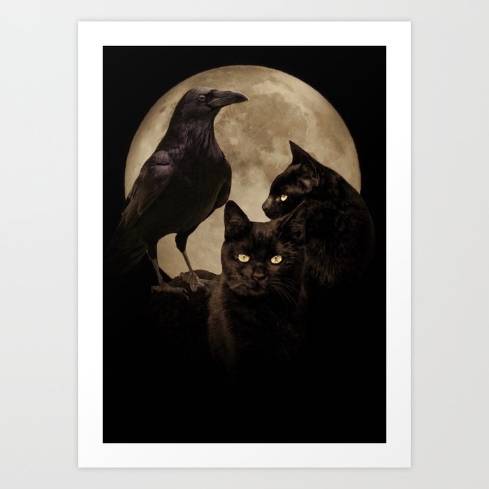 Moon Raven And Black Cat Magick With Moon Art Print By Stephlaird Society6